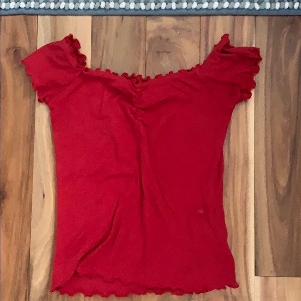 Red off the shoulder short sleeve